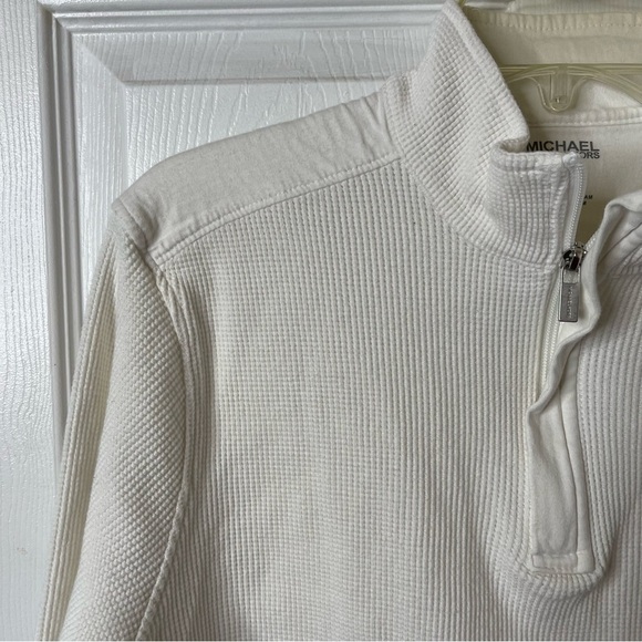 Michael Kors 100% Cotton Long Sleeve Ribbed Pullover 1/4 Zip Sweater White Large - Picture 5 of 7